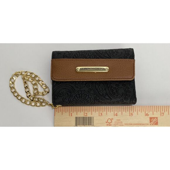 Stone Mountain Black Tooled Paisley Design TriFold Wallet w Aftermarket Wristlet - Picture 1 of 6